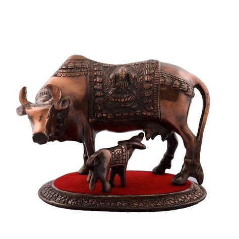 Kamdhenu Cow and Calf Metal Figurine - eCraftIndia Online