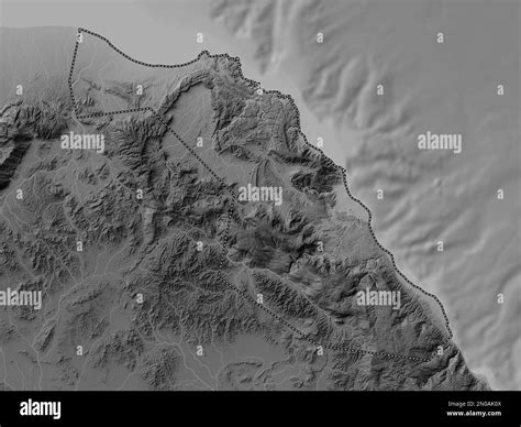 Muscat, province of Oman. Grayscale elevation map with lakes and rivers Stock Photo - Alamy
