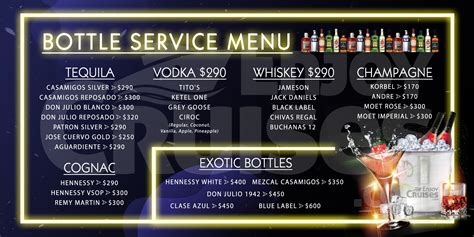 VIP Bottle Service Menu with Private Seating