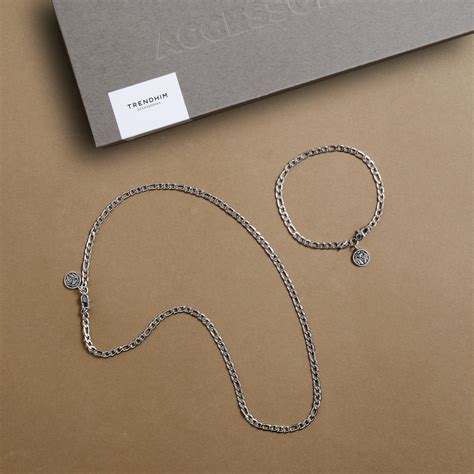 Large | 4 mm Silver-tone Figaro Chain Bracelet & Necklace Gift Box | In ...