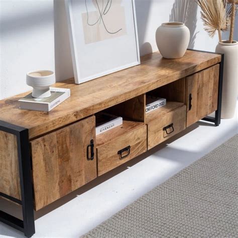 Buy Nismaaya Ari Industrial Design TV Unit In Natural Finish | Nismaaya ...