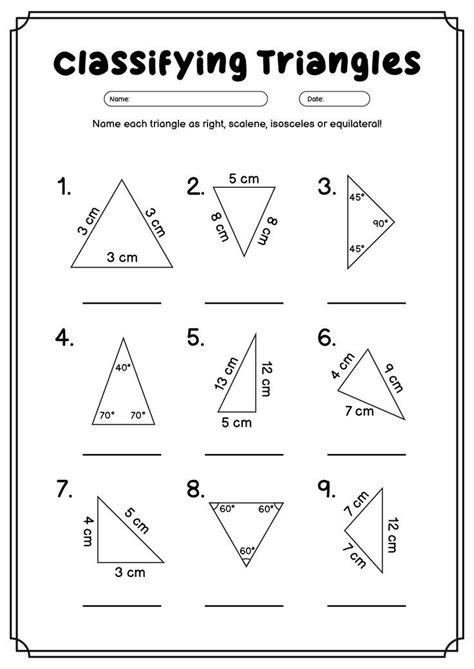 Image result for Classifying Triangles Worksheet