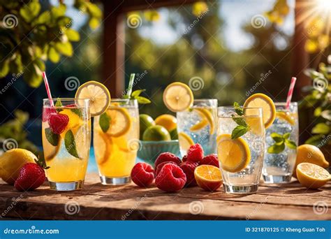 Fancy Lemonade Mocktail Juice Drink With Fresh Citrus Lemons Royalty ...