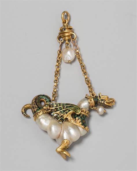 An exceptional Spanish Dragon Pendant of pearls, gold and enamel, dated ...