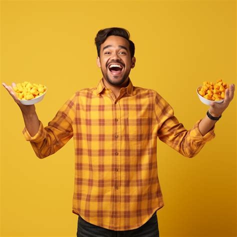 A hyper realistic happiest indian handsome man in chex shirt hands up ...