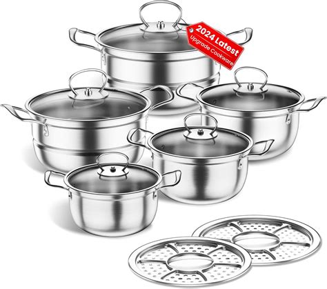 Amazon.com: Stainless Steel Cookware Set, 12 Piece Kitchen Induction ...