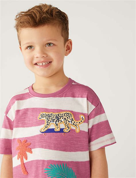 Buy Pure Cotton Striped Safari T-Shirt at Marks & Spencer