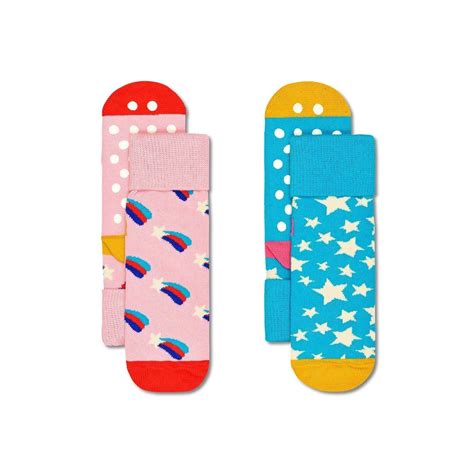 Happy Socks Unisex 2-Pack Shooting Star Crew Length Grip Socks for Kid ...