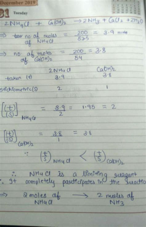Caclute the volume of nh3 gas produce at stp when 200g of nh4cl is ...