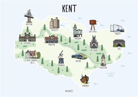 Map of Kent Illustrated Map of Kent Kent Map Illustration County Map ...