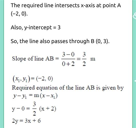 A line intersects x axis at (-2,0) and cuts off an intercept of 3 from ...
