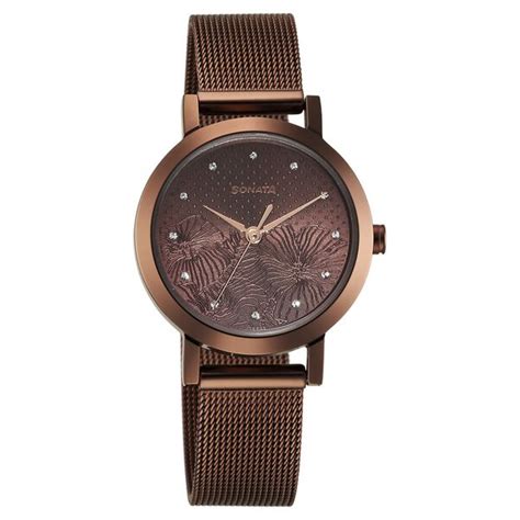 Buy Online Sonata Quartz Analog Brown Stainless Steel Strap for Women ...