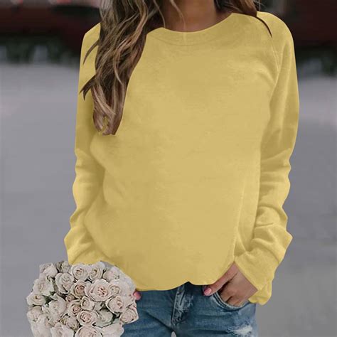 Elvqul Yellow Sweatshirts for Women Loose Fit Clearance Under $10 Long ...