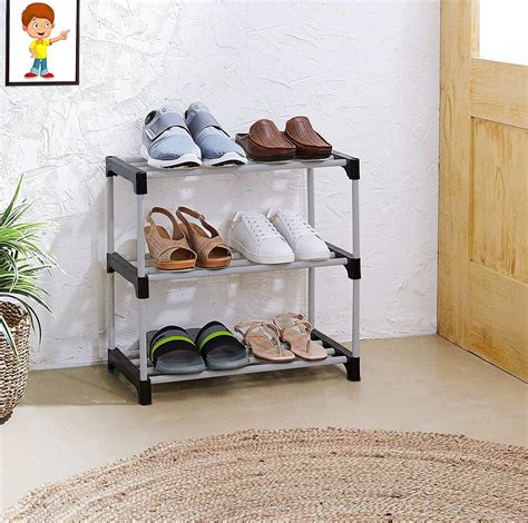 Ebee Shoe Rack with 3 Shelves (Grey, Metal) : Amazon.in: Home & Kitchen