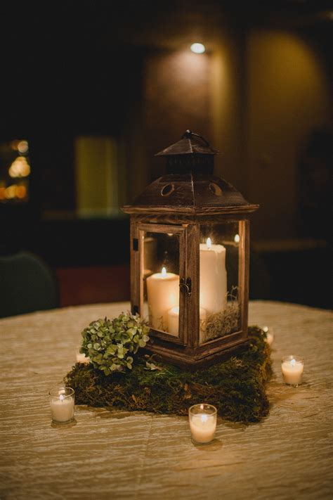 Wooden Lantern Centerpiece With Moss Stand | Lantern centerpiece ...