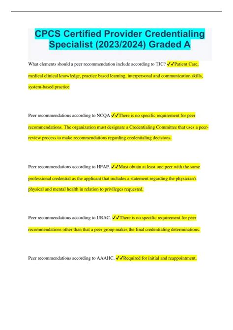 CPCS Certified Provider Credentialing Specialist (2023/2024) Graded A ...