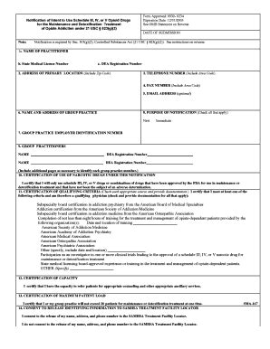 Fillable Online ftp hrsa notification of intent to use schedule iii iv ...