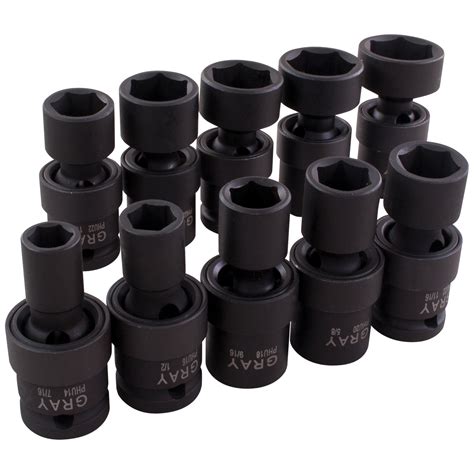1/2" Dr. 10 Piece 6 Point Standard SAE Impact Universal Joint Socket S ...