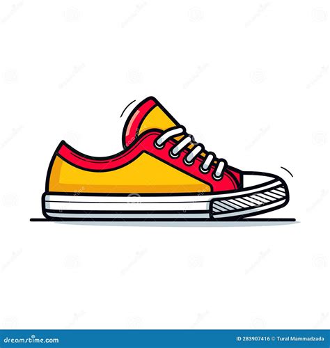 Vector of a Vibrant Red and Yellow Shoe with White Laces, Capturing the ...