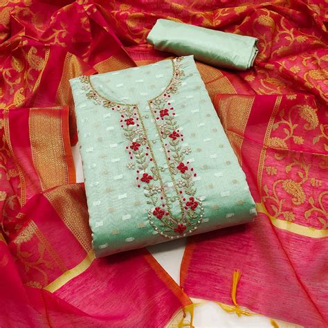 Pastel Blue Woven Banarasi Silk Dress Material