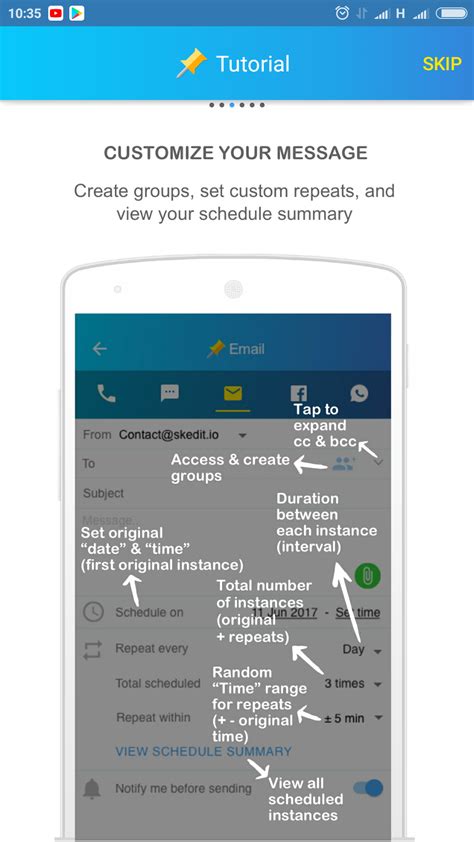 SKEDit permette di pianificare l'invio di SMS, email, messaggi WhatsApp ...