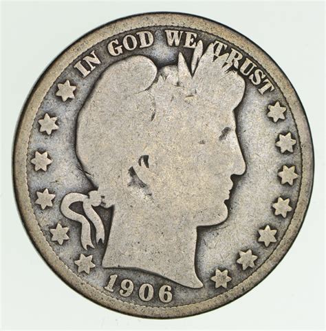 50c United States Coin - 1906 Liberty Barber 90% Silver US Half Dollar ...
