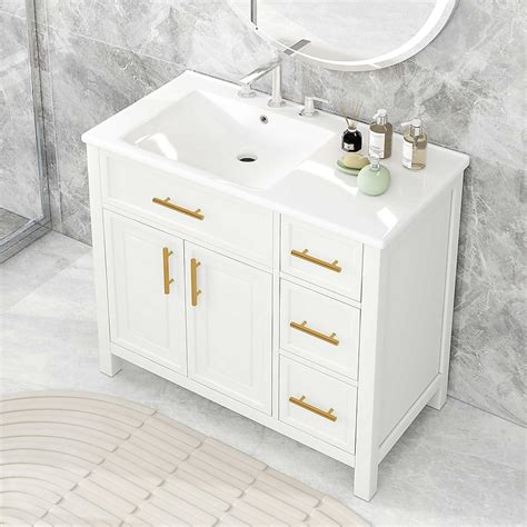 Tatayosi 36 Inch White Freestanding Bathroom Vanity with Ceramic Sink ...