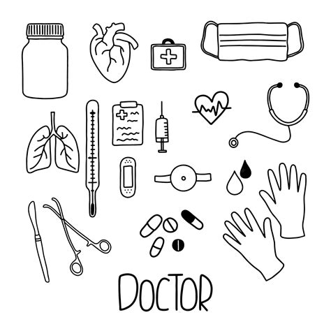 Premium Vector | Doctor icons with lettering Hand draw vector line ...
