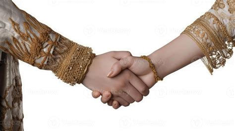 Closeup View of Two Cultural Girls Shaking Hands and Wear Floral Ethnic Dress. Illustration ...