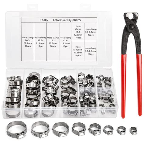 Jucoan 80 PCS Stainless Steel Single Ear Hose Clamps 8 Sizes 1/4" - 15/ ...