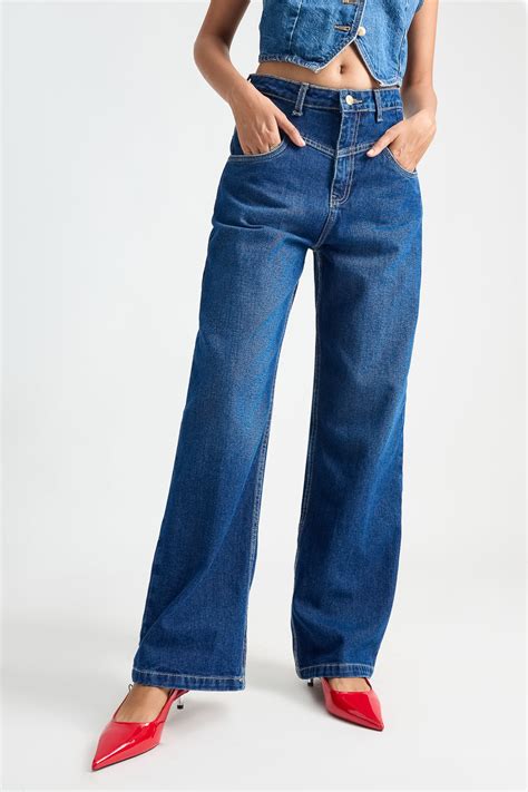 Dark Blue Fish Cut Women's Straight Fit Jeans