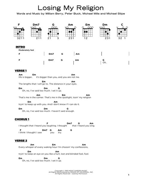 Losing My Religion Sheet Music | R.E.M. | Really Easy Guitar