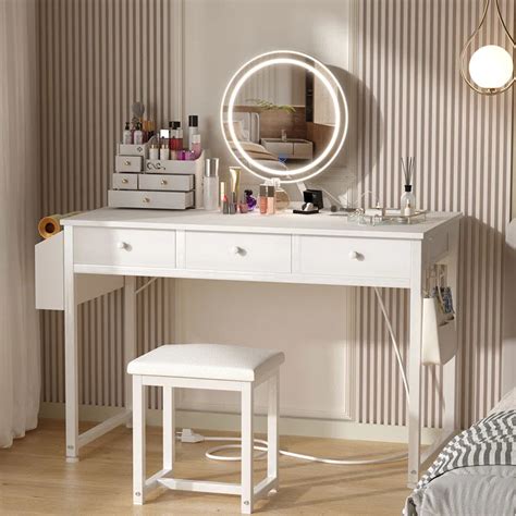 Dauud Makeup Table Vanity Set With Lighted Mirror & Bench | Wooden Bazar