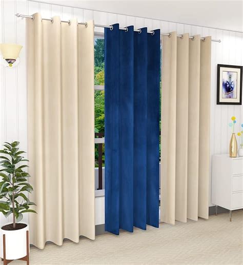 Buy Home cloud 3 Pieces Velvet Plain Semi Blackout Parda Curtains for ...