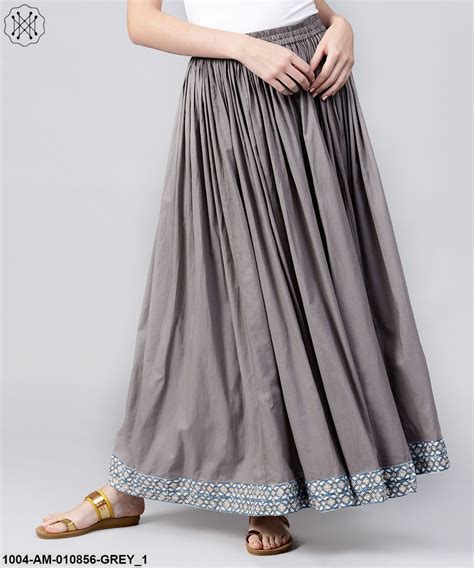 Grey Cotton Ankle Length Flared Skirt – Trendphoria