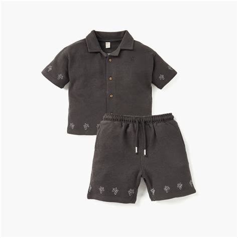 Giggles Embroidered Shirt and Shorts Set