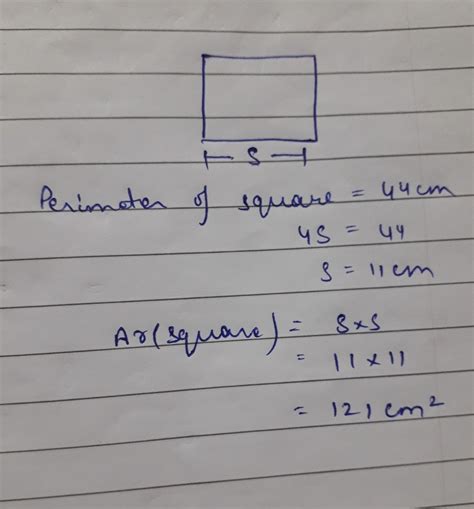 find the area of a square whose perimeter is 44cm - Brainly.in