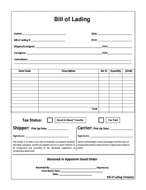Fillable Online Bill bof ladingb template bpdfb - Sonoma County ...