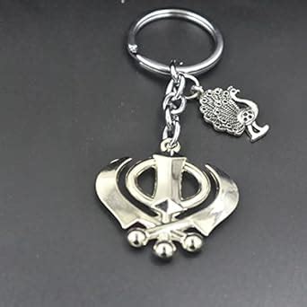 AFH Punjabi Sign Khanda Peacock Nazar Charm Silver Keychain for Men and ...