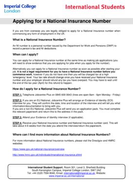 Fillable Online workspace imperial ac Applying for a National Insurance ...