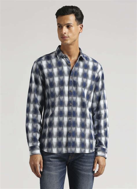 Yarn Dyed Checks Indigo Long Sleeve Shirt | Pepe Jeans India