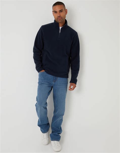 Threadbare Men's Navy Quarter Zip Fleece Sweatshirt