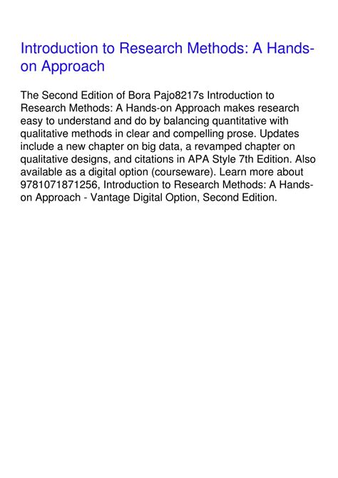 PPT - $PDF$/READ/DOWNLOAD Introduction to Research Methods: A Hands-on Approach PowerPoint ...