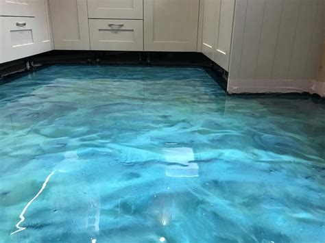 Blue Water Effect Epoxy Resin Kitchen Floor Design in 2021 | Epoxy ...