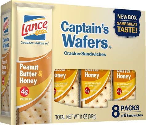 Lance Captain's Wafers Peanut Butter and Honey Crackers, 11 oz, 8 Count ...