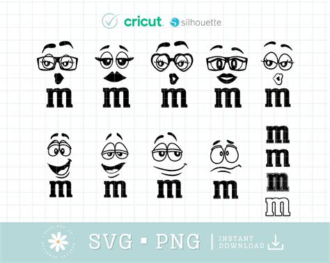 Candy Faces With "m" Svg Png, Lower Case M Candy Faces Svg, Bundle Faces With M Svg, Candy Svg ...