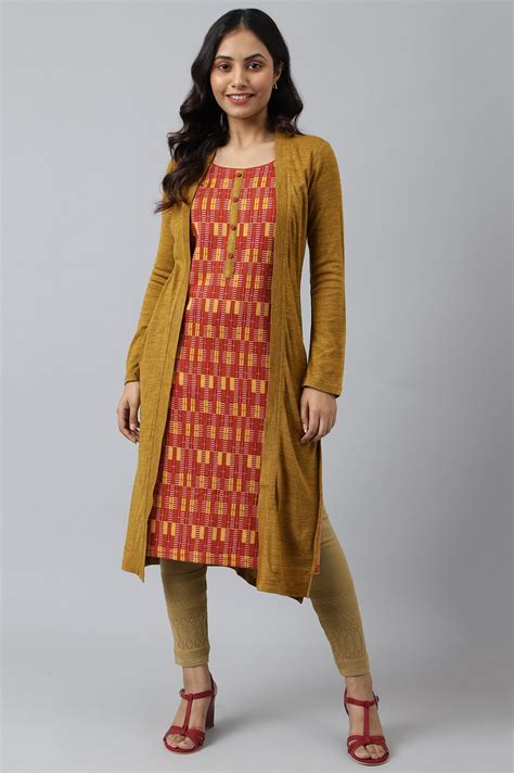 Buy Yellow Double Layered Printed Winter kurta Online for Woman | Shop ...