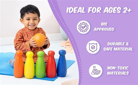 Buy Clapjoy Wooden Bowling Set for Kids (2+ Years) | 5 Pins & 1 Ball ...