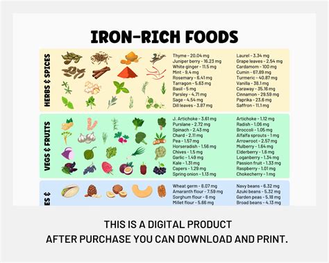 Iron-rich Foods Poster Iron Food Guide Nutrition Poster, Foods for Iron Deficiency, Grocery List ...