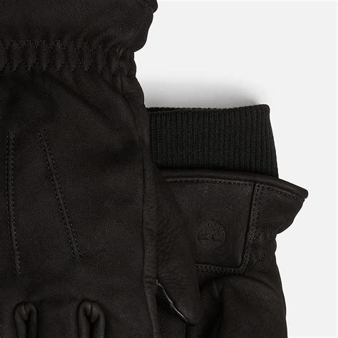 Leather Glove with Rib Knit in Black